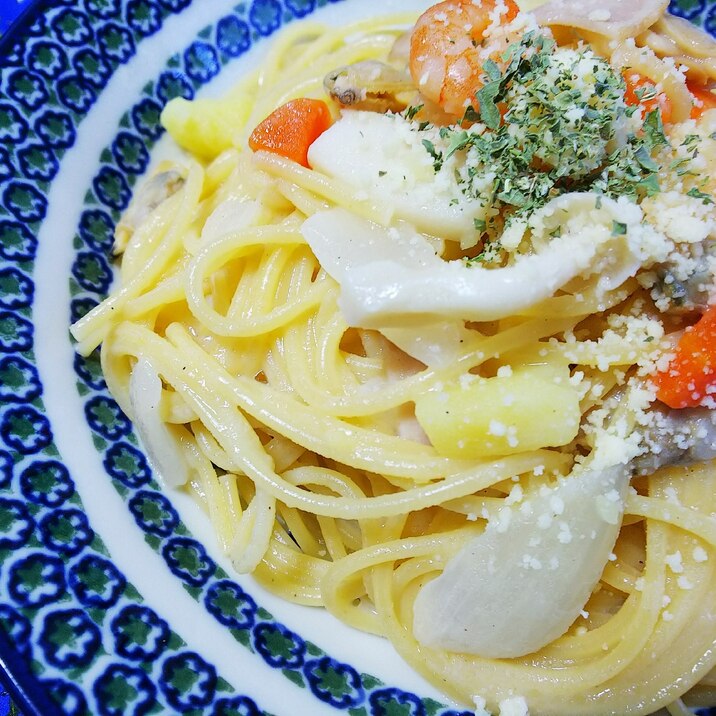 余ったクラムチャウダーで！スープパスタ♪